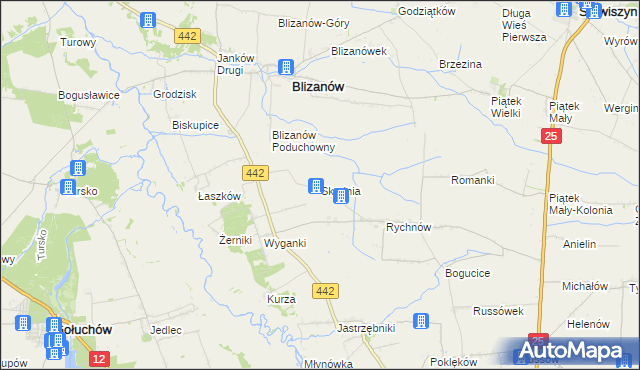 mapa Skrajnia gmina Blizanów, Skrajnia gmina Blizanów na mapie Targeo