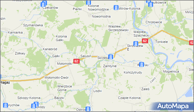 mapa Skrzeszew gmina Repki, Skrzeszew gmina Repki na mapie Targeo