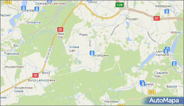 mapa Skrzeszewo gmina Żukowo, Skrzeszewo gmina Żukowo na mapie Targeo