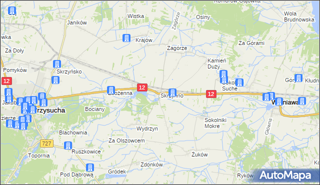 mapa Skrzynno gmina Wieniawa, Skrzynno gmina Wieniawa na mapie Targeo