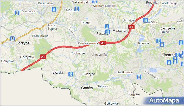 mapa Skrzyszów gmina Godów, Skrzyszów gmina Godów na mapie Targeo