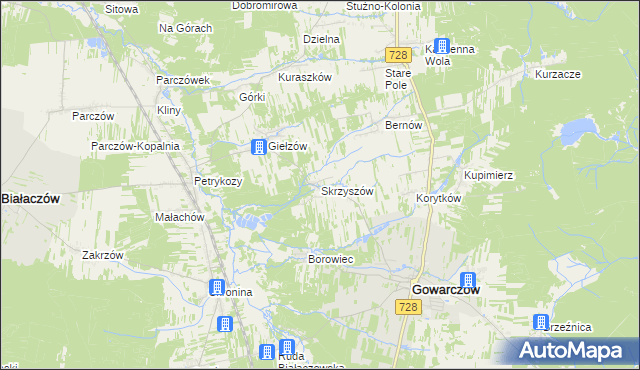 mapa Skrzyszów gmina Gowarczów, Skrzyszów gmina Gowarczów na mapie Targeo