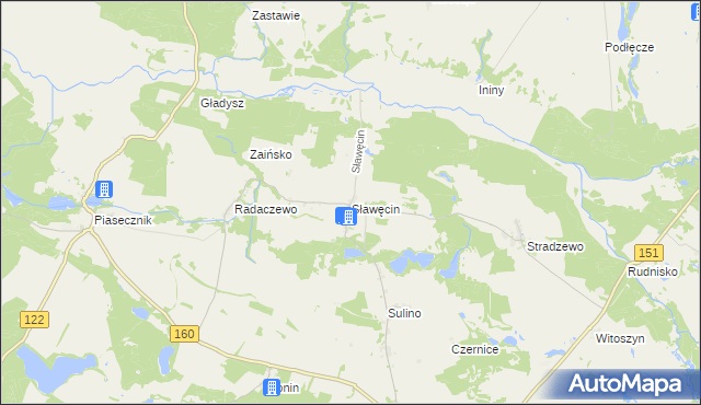 mapa Sławęcin gmina Choszczno, Sławęcin gmina Choszczno na mapie Targeo