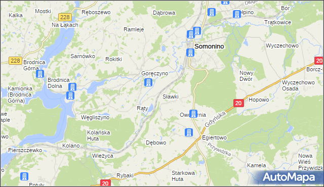 mapa Sławki gmina Somonino, Sławki gmina Somonino na mapie Targeo