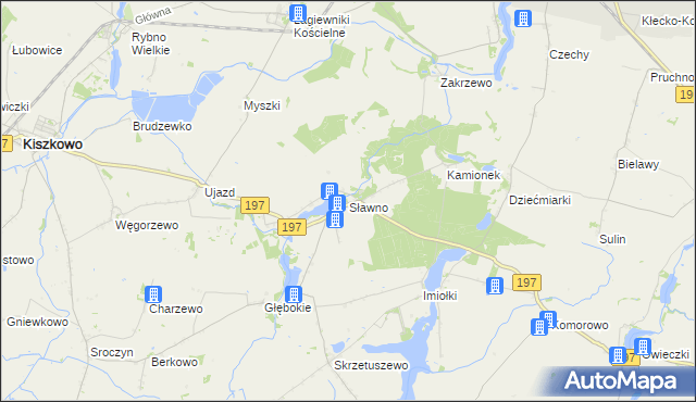 mapa Sławno gmina Kiszkowo, Sławno gmina Kiszkowo na mapie Targeo