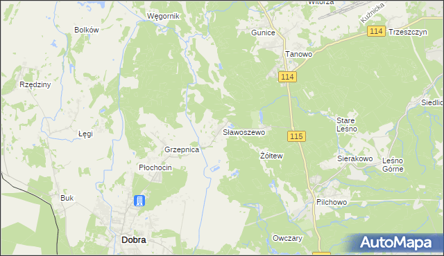 mapa Sławoszewo gmina Dobra (Szczecińska), Sławoszewo gmina Dobra (Szczecińska) na mapie Targeo