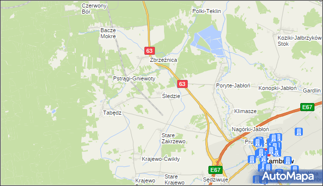 mapa Śledzie gmina Zambrów, Śledzie gmina Zambrów na mapie Targeo
