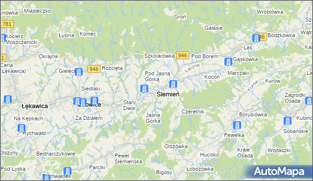 mapa Ślemień, Ślemień na mapie Targeo