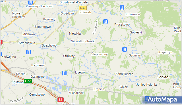 mapa Ślepowrony gmina Sochocin, Ślepowrony gmina Sochocin na mapie Targeo