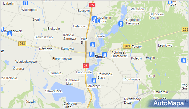 mapa Ślesin powiat koniński, Ślesin powiat koniński na mapie Targeo
