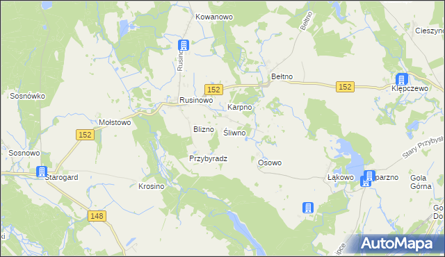 mapa Śliwno gmina Świdwin, Śliwno gmina Świdwin na mapie Targeo