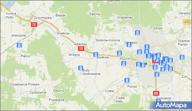 mapa Słodków gmina Turek, Słodków gmina Turek na mapie Targeo