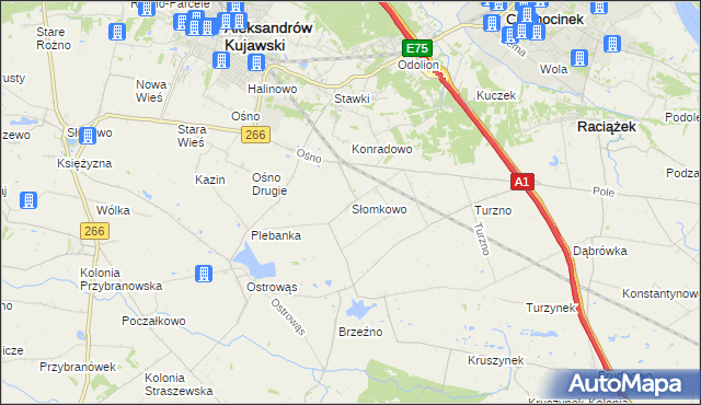 mapa Słomkowo gmina Aleksandrów Kujawski, Słomkowo gmina Aleksandrów Kujawski na mapie Targeo
