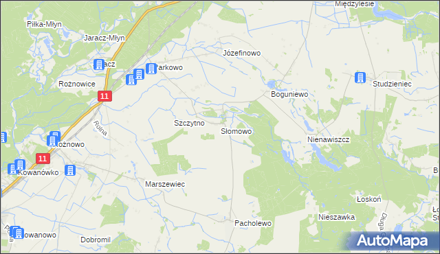 mapa Słomowo gmina Rogoźno, Słomowo gmina Rogoźno na mapie Targeo
