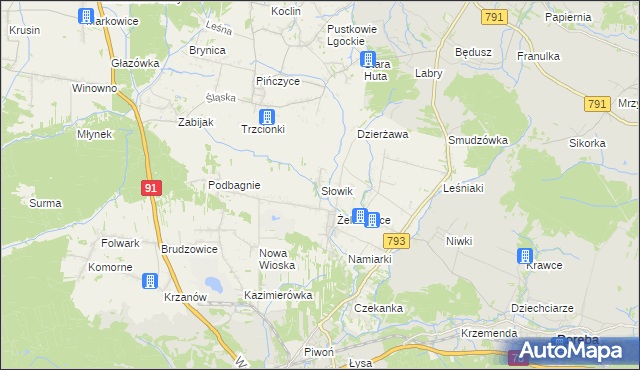mapa Słowik gmina Siewierz, Słowik gmina Siewierz na mapie Targeo
