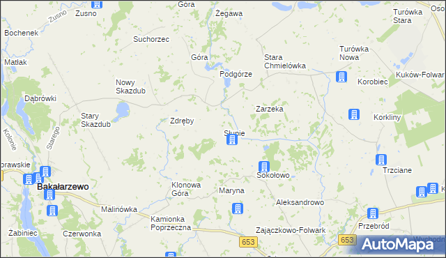 mapa Słupie gmina Bakałarzewo, Słupie gmina Bakałarzewo na mapie Targeo