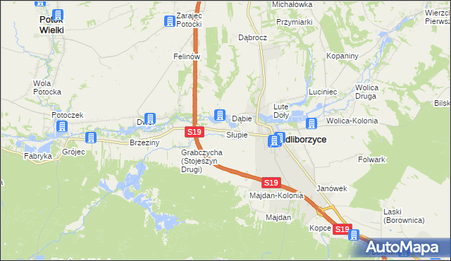 mapa Słupie gmina Modliborzyce, Słupie gmina Modliborzyce na mapie Targeo