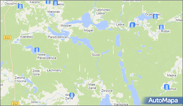 mapa Śluza gmina Chojnice, Śluza gmina Chojnice na mapie Targeo