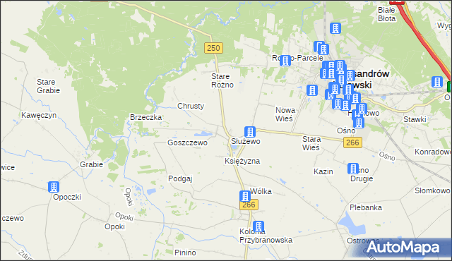 mapa Służewo gmina Aleksandrów Kujawski, Służewo gmina Aleksandrów Kujawski na mapie Targeo