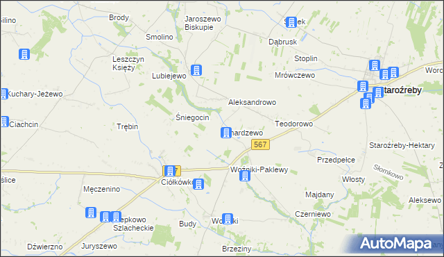 mapa Smardzewo gmina Staroźreby, Smardzewo gmina Staroźreby na mapie Targeo