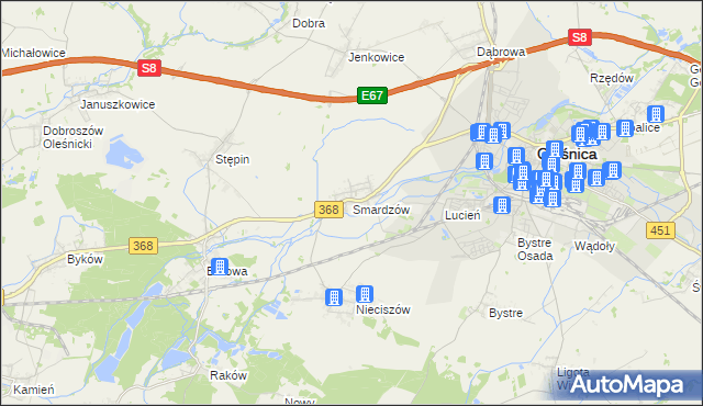 mapa Smardzów gmina Oleśnica, Smardzów gmina Oleśnica na mapie Targeo