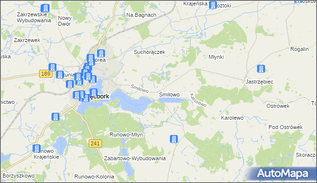 mapa Śmiłowo gmina Więcbork, Śmiłowo gmina Więcbork na mapie Targeo