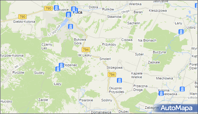 mapa Smoleń gmina Pilica, Smoleń gmina Pilica na mapie Targeo