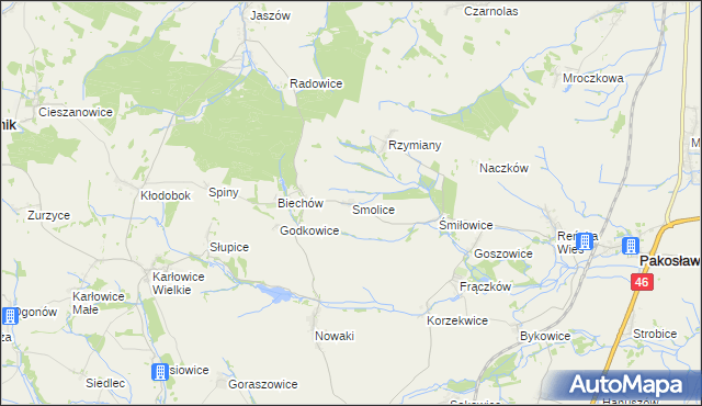 mapa Smolice gmina Pakosławice, Smolice gmina Pakosławice na mapie Targeo