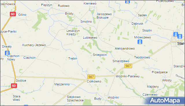 mapa Śniegocin, Śniegocin na mapie Targeo