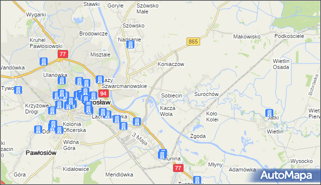mapa Sobiecin, Sobiecin na mapie Targeo