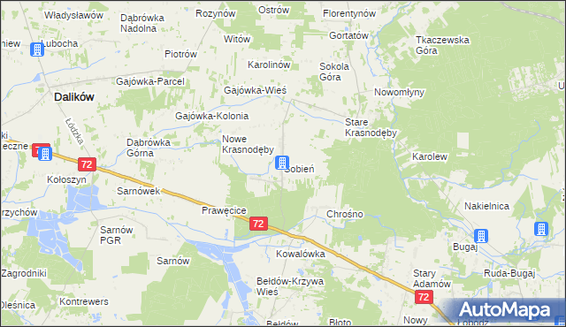 mapa Sobień gmina Aleksandrów Łódzki, Sobień gmina Aleksandrów Łódzki na mapie Targeo