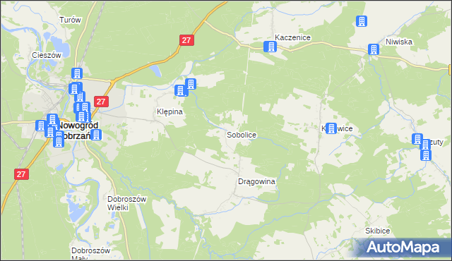 mapa Sobolice gmina Nowogród Bobrzański, Sobolice gmina Nowogród Bobrzański na mapie Targeo