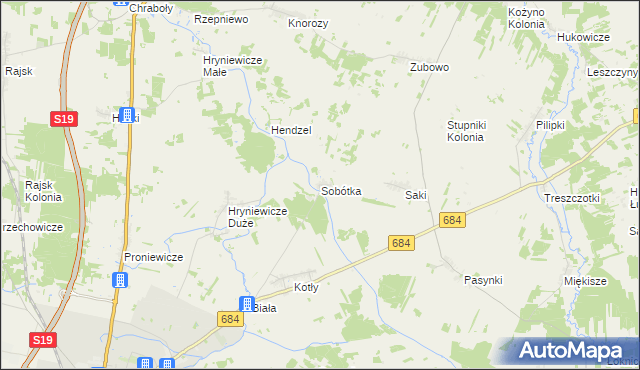 mapa Sobótka gmina Bielsk Podlaski, Sobótka gmina Bielsk Podlaski na mapie Targeo