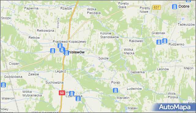 mapa Sokóle gmina Stanisławów, Sokóle gmina Stanisławów na mapie Targeo