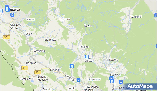 mapa Sokolec gmina Nowa Ruda, Sokolec gmina Nowa Ruda na mapie Targeo