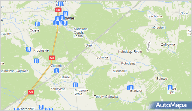 mapa Sokółka gmina Sadowne, Sokółka gmina Sadowne na mapie Targeo