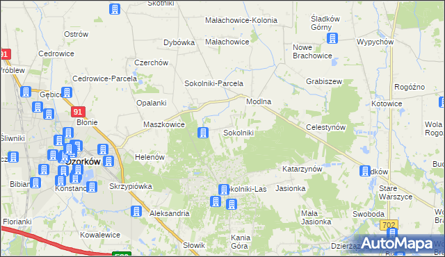 mapa Sokolniki gmina Ozorków, Sokolniki gmina Ozorków na mapie Targeo