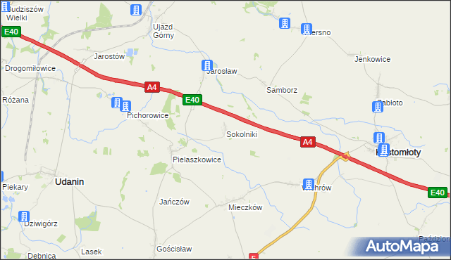 mapa Sokolniki gmina Udanin, Sokolniki gmina Udanin na mapie Targeo