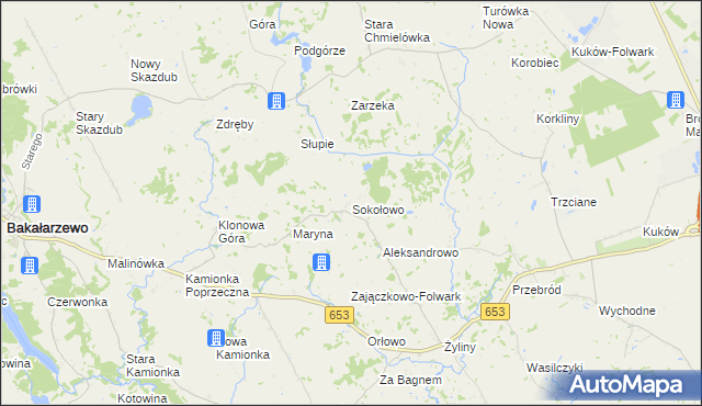 mapa Sokołowo gmina Bakałarzewo, Sokołowo gmina Bakałarzewo na mapie Targeo