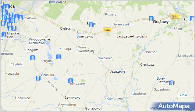 mapa Sokołowo gmina Bartniczka, Sokołowo gmina Bartniczka na mapie Targeo