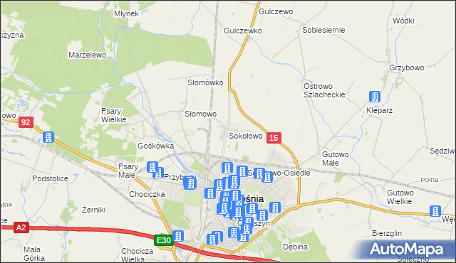 mapa Sokołowo gmina Września, Sokołowo gmina Września na mapie Targeo
