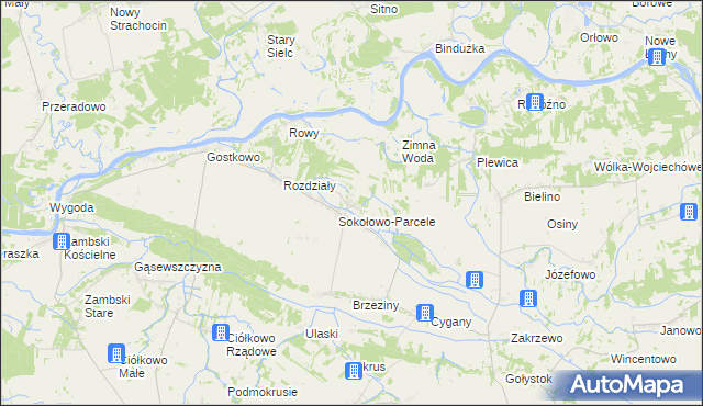 mapa Sokołowo Włościańskie, Sokołowo Włościańskie na mapie Targeo