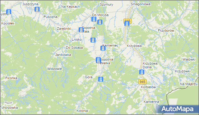 mapa Sopotnia Wielka, Sopotnia Wielka na mapie Targeo