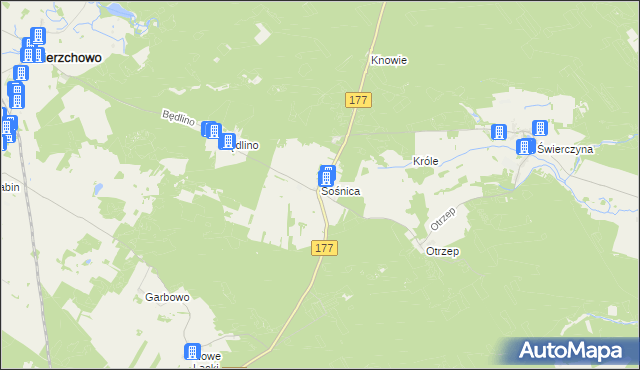 mapa Sośnica gmina Wierzchowo, Sośnica gmina Wierzchowo na mapie Targeo