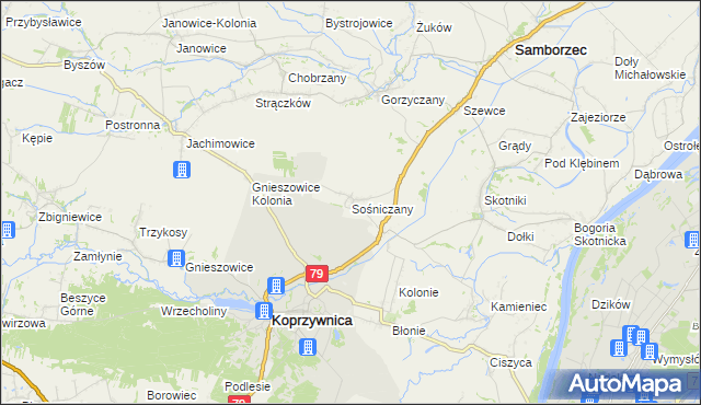mapa Sośniczany, Sośniczany na mapie Targeo