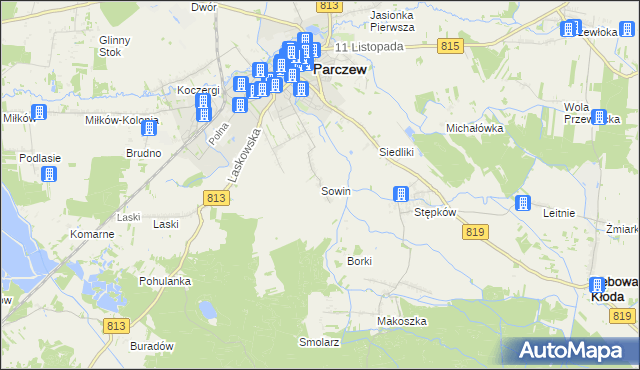 mapa Sowin gmina Parczew, Sowin gmina Parczew na mapie Targeo