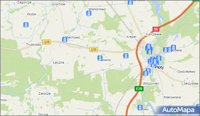 mapa Sowno gmina Płoty, Sowno gmina Płoty na mapie Targeo