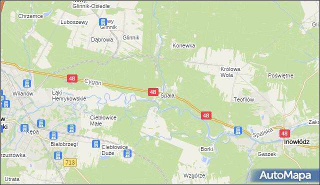 mapa Spała gmina Inowłódz, Spała gmina Inowłódz na mapie Targeo