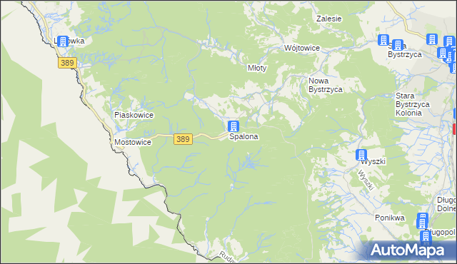 mapa Spalona gmina Bystrzyca Kłodzka, Spalona gmina Bystrzyca Kłodzka na mapie Targeo