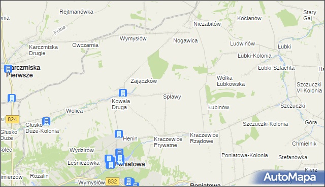 mapa Spławy gmina Poniatowa, Spławy gmina Poniatowa na mapie Targeo